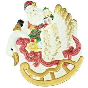 Silvertri Vtg Holiday Christmas Santa Swan Slay Server & Cookie Tray Dish Plate